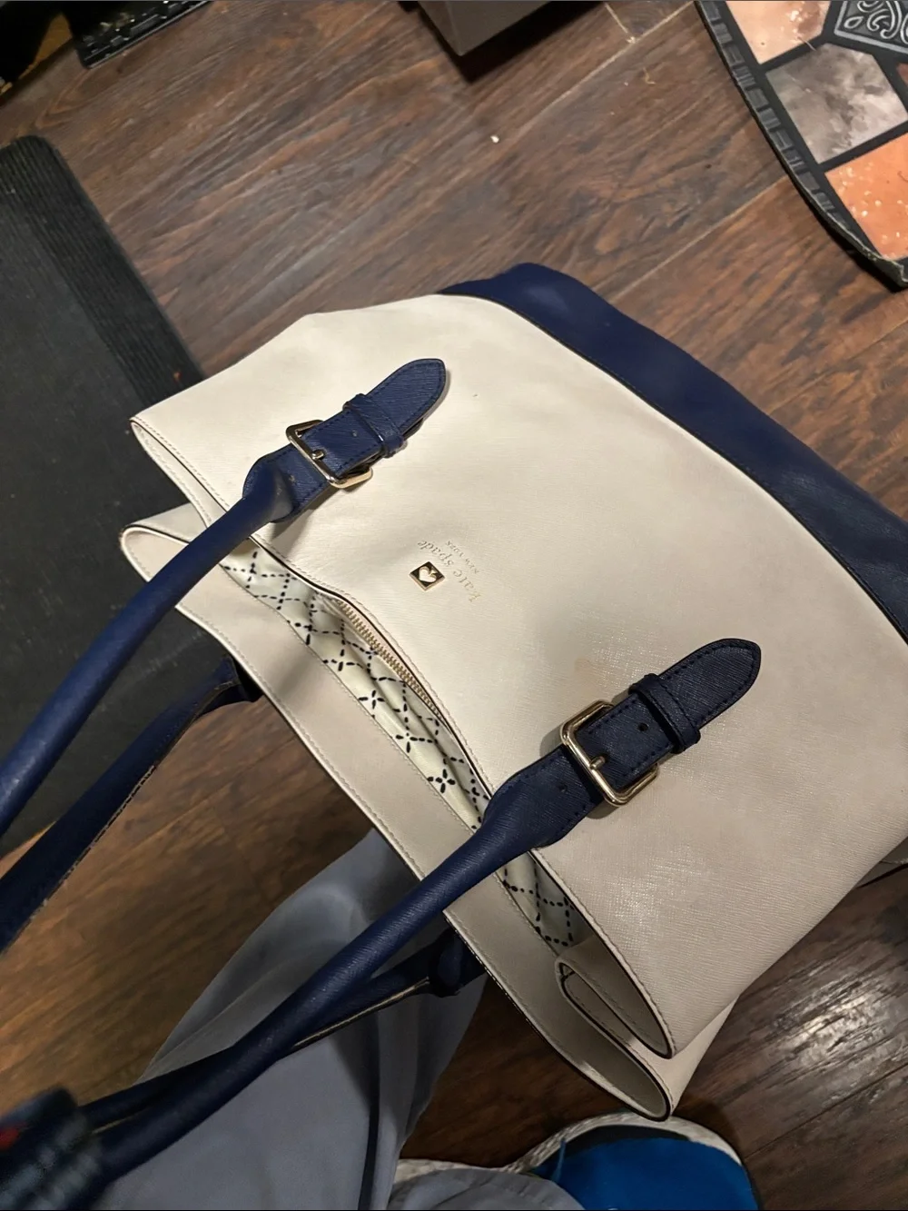 kate spade Cream and Navy Two-Tone Leather Tote